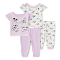 Disney Dalmaçyalı Bebek Yürümeye Başlayan Kız Rahat Fit Pamuk Kısa Kollu T-Shirt ve Pantolon, 4 Parçalı Pijama Seti,
