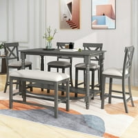 Mutfak Yemek Masası ve Sandalye Seti, Masif Ahşap Masa ile 60 Tezgah Yüksekliği Yemek Odası Masa Seti, Kumaş Sandalyeler