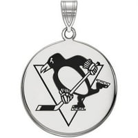 LogoArt Gümüş Rodyum kaplama NHL Pittsburgh Penguins Büyük Emaye Disk Kolye
