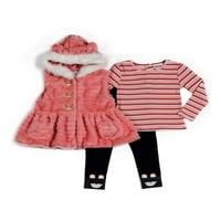 Küçük Kız Bebek Kız Kürk Yelek, Üst ve Pantolon Kıyafeti, Set