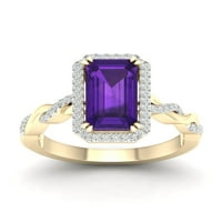 Imperial Gemstone 10K Sarı Altın Zümrüt Kesim Ametist CT TW Pırlanta Halo Kadın Yüzük