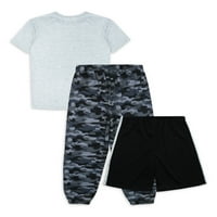 Wonder Nation Erkek Kısa Kollu Üst, Şort ve koşucu pantolonu 3 Parçalı Uyku Pijama Takımı, 4 Beden- Husky