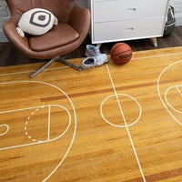 Mohawk Ev Prizmatik Basketbol Sahası Kahverengi Çağdaş Tema Çocuklar Hassas Baskılı Alan Kilim, 5'x8', Tan