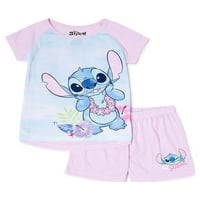 Lilo & Stitch Kız Çocuk Kısa Kollu Gömlek ve Kısa Pijama Takımı, Parça, Beden 4-12