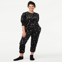 Joyspun kadın İşlemeli Streç Kadife Üst ve Joggers Pijama Seti Çorap, 3 Parça, Boyutları S 3X