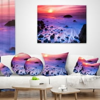 Designart Günbatımında Mavimsi Sular Panoraması - Modern Deniz Kıyısı Kırlent - 16x16