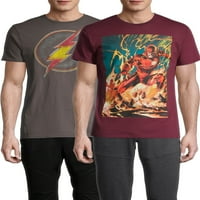 Çizgi Roman Flash Logo ve Aksiyon Çekimi Erkek ve Büyük Erkek grafikli tişört, 2'liPaket