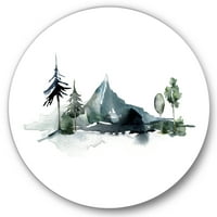 Designart 'Minimalist Köknar Ormanı ve Kış Dağları II' Modern Daire Metal Duvar Sanatı - 11 Disk