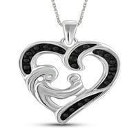 Jewellersclub Siyah Elmas Accent Gümüş Anne ve Çocuk Kalp Kolye, 18