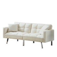 Aukfa Modern Kadife çekyat, Dönüştürülebilir Loveseat yataklı kanepe, Oturma Odası için Kollar ve Yastıklar ile