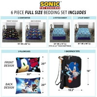 Sonic the Hedgehog Çocuklar Bir Çantada Tam Yatak, Yorgan Çarşaf Seti ve Bonus Tote, Mavi, Sega