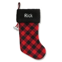 Noel Çorabı - Siyah veya Beyaz Manşetli Buffalo Ekose Kişiselleştirilmiş Çorap