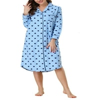 Benzersiz Pazarlık Bayan Ekose Kalp Baskılı Shirtdress Loungewear Pijama Gömlek Elbise