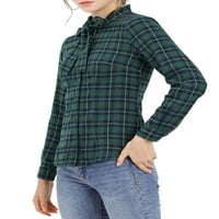 Benzersiz Pazarlık kadın Kravat Boyun Düğmesi Aşağı Uzun Kollu Ekose Gömlek Bluz