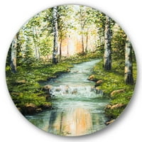 Designart 'Yeşil Huş Ormanından Nehir' Göl Evi Daire Metal Duvar Sanatı - 23'lü Disk