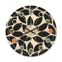 Designart 'Siyah Beyaz Geometrik Desen XII' Yüzyıl Ortası Modern Ahşap Duvar Saati