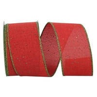 Kağıt Keten Glitter Noel Noktalar Kırmızı Polyester Şerit, 10yd 2.5in, 1 Paket