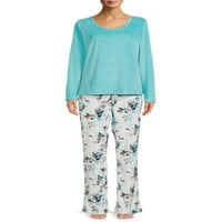 Gloria Vanderbilt Kadın ve Kadın Artı Uzun Kollu Gömlek ve Pantolon Pijama Takımı, 2 Parça