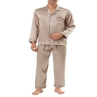 Benzersiz Pazarlık erkek Uzun Kollu Saten Pijama Düğme Aşağı Pijama Takımı