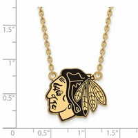 Gümüş Altın Kaplama NHL LogoArt Chicago Blackhawks Emaye Kolye