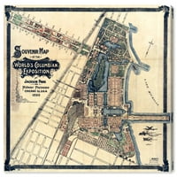 Wynwood Stüdyo Haritalar ve Bayraklar Duvar sanatı Tuval Baskılar 'Chicago Fuar Haritası 1893' ABD Şehirler Haritalar-Kahverengi,