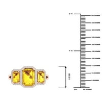 Imperial Gemstone 10 K Gül Altın Zümrüt Kesim Citrine CT TW Elmas Üç Taş Halo kadın Yüzük