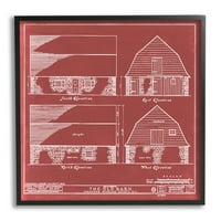 Stupell Industries Kırmızı Çiftlik Evi Ahırı Ayrıntılı Plan Şeması 12, Annie Warren'ın Tasarımı