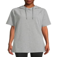 Athlu Kadın Kısa Kollu Yüksek Yırtmaçlı Tunik Kapüşonlu Sweatshirt