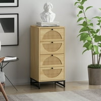 Aukfa Doğal Rattan Dresser Çekmeceli, Sağlam Metal Çerçeve Nighestand Dresser, Dresser Göğüs için Kolay Çekme Kolu