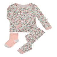 Üzerinde Uyu Bebek Kız Çoraplı Dar Kesim PİJAMA Takımı - Florals