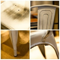 Mera Kapalı-Açık Kullanım Toli Tarzı Sıkıntılı Metal Bistro Bir Yemek Yan Sandalye Istiflenebilir Highback Chic Cafe
