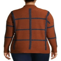 Terra & Sky kadın Artı Boyutu Mockneck Pencere Camı Ekose Kazak Kazak