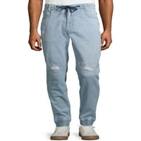 İpli ile Hollywood erkek Örgü Denim Tam Bel Jogger Pantolon