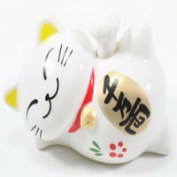 Maneki Neko Güneş Oyuncak Gülümseyen Mutlu Yüz Beyaz Japon Şanslı Kitty Kedi Dekor