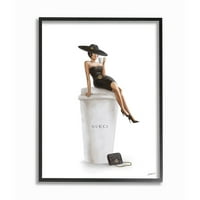 Stupell Endüstrileri Şık Moda Kadın Poz Kahve Tasarımcı Çanta Çerçeveli Duvar Sanatı Tasarım Ziwei Li, 16 20