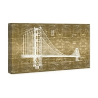 Wynwood Stüdyo Mimarisi ve Binalar Duvar Sanatı Tuval Baskılar 'Golden Gate Köprüsü Altın' Ünlü Köprüler-Altın, Beyaz