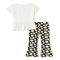 Wonder Ulus Kızlar Peplum Bebek Bebek Üst ve Geniş Bacak Pantolon Scrunchie, 3 Parça Kıyafet Seti, Boyutları 4-Artı