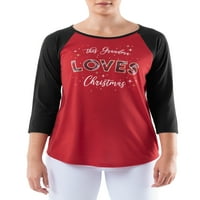 Tatil zamanı kadın ve kadın artı Noel grafik Raglan kollu beyzbol tişörtü