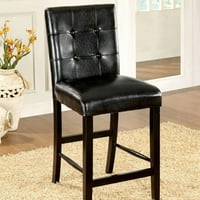 Benzara Leathrette Döşemeli Ahşap Köşe Tezgah Yüksekliği Düğmeli Sırtlı Sandalye, Siyah