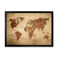 Designart 'Antik Dünya Haritası VII' Vintage Çerçeveli Sanat Baskı
