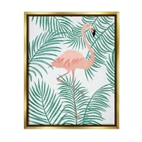 Stupell Flamingo Tünemiş Tropikal palmiye Yaprakları Manzara Boyama Altın Şamandıra Çerçeveli Sanat Baskı Duvar Sanatı