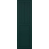 Ekena Millwork 12 W 77 H Gerçek Fit PVC Çiftlik Evi Düz Panel Kombinasyonu Sabit Montajlı Panjurlar, Termal Yeşil