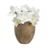 Paskalya Yumurtası Dekorasyonunda Saksı 4.5 Beyaz ipek çiçekler