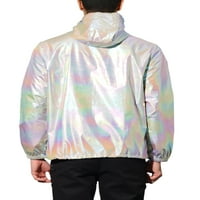 Benzersiz Pazarlık Erkek Fermuarlı Kapüşonlu Metalik Hafif Holografik Parlak Ceketler