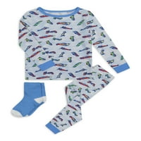 Üzerinde Uyu Bebek Erkek Çoraplı Dar Kesim PJ Seti - Arabalar