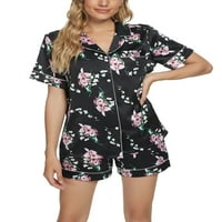 Benzersiz Pazarlık Bayan Çiçek Düğme Aşağı Gömlek Şort Saten Pijama Pijama Setleri