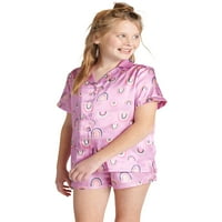 Adalet Kız Çocuk Kısa Kollu Düğmeli Ön Mont 2'li Pijama Takımı, Beden 5-18