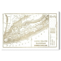 Wynwood Stüdyo Haritalar ve Bayraklar Duvar sanatı Tuval Baskılar 'Long Island Demiryolu Yol Haritası Altın' ABD